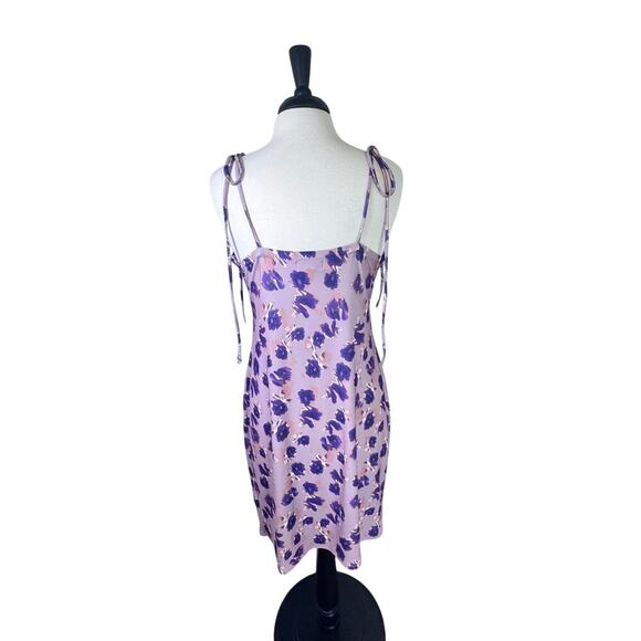 Nordstrom OPEN EDIT Tie Shoulder Mini Dress Purple-Pink Ash Blur Floral Sz XL - Picture 6 of 9